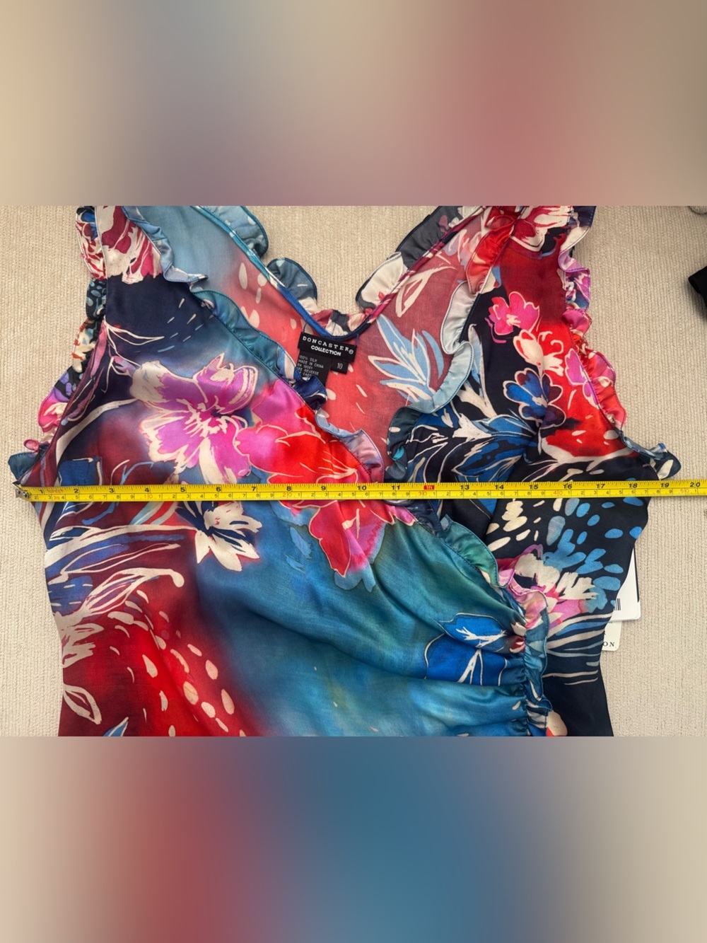 NWT Doncaster Collection 100% Silk Floral Ruffle Ruched Blouse Top Size 10 - Picture 5 of 6